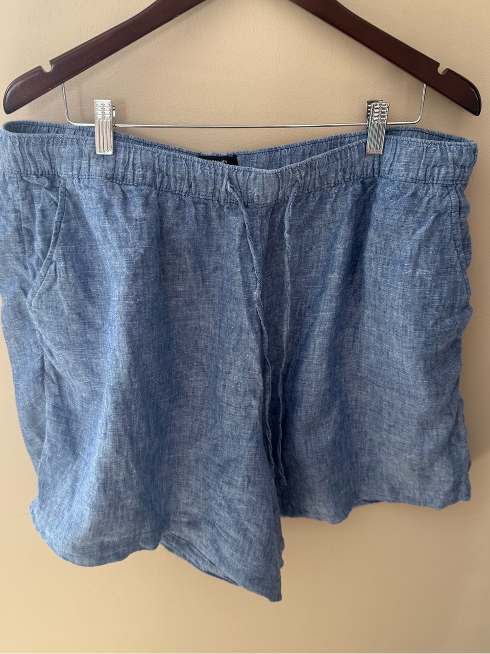 Tahari Linen Blue Shorts Elastic Drawstring Lightweight Beachy Comfy Coastal 2X